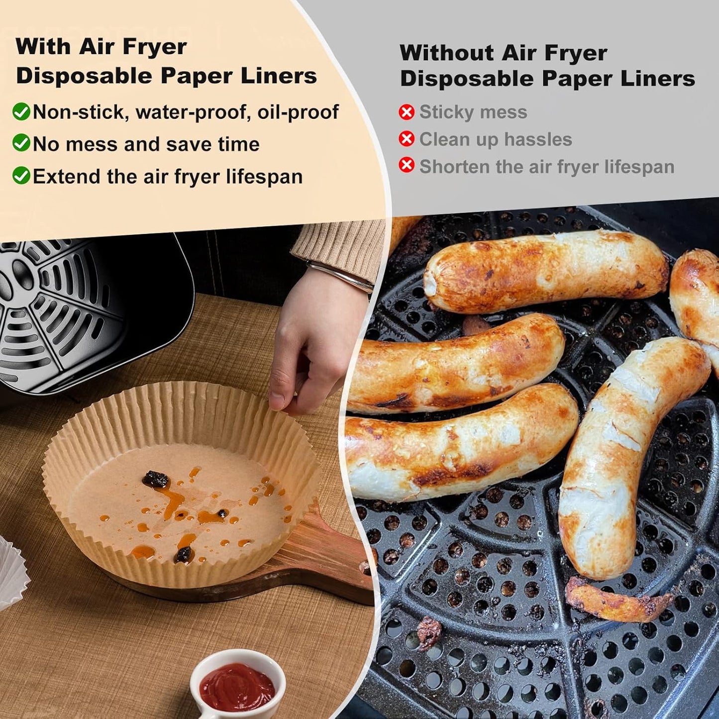 250 Pcs Air Fryer Liners Disposable, 6.5" Round Unbleached Parchment Paper Sheets for Airfryer Basket, Non-Stick & Leakproof Baking Liners for Oven Pan