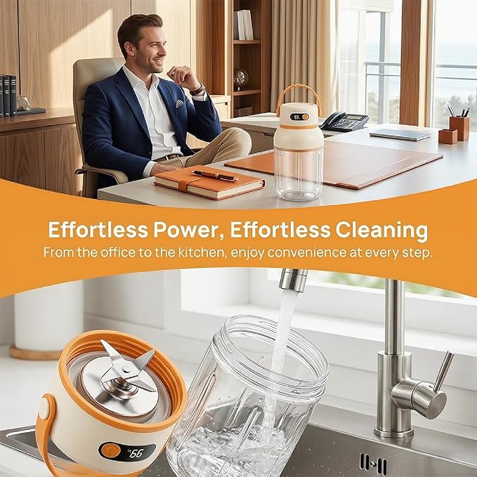 Portable Electric Juicer Cup with Zero Cord Hassle,Rechargeable Personal Blender,Digital Display,Power off when the lid is opened,2600mAh battery capacity for Gym, Office, Outdoors (1000ml)