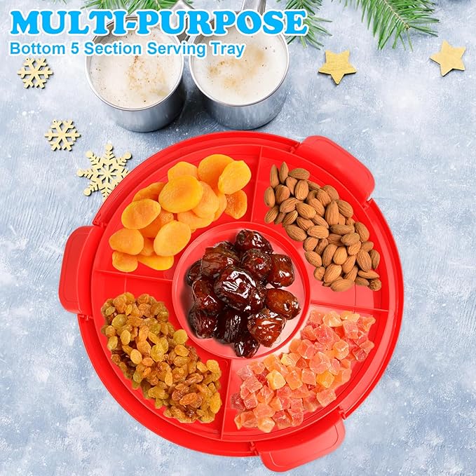 Cake Carrier with Lid and Handle, Fit 10’’ Cake Stand with Lid, Cake Transport Storage Container, Cake Containers Cover Stand with Lids, 3 Secure Side Closures (Red)