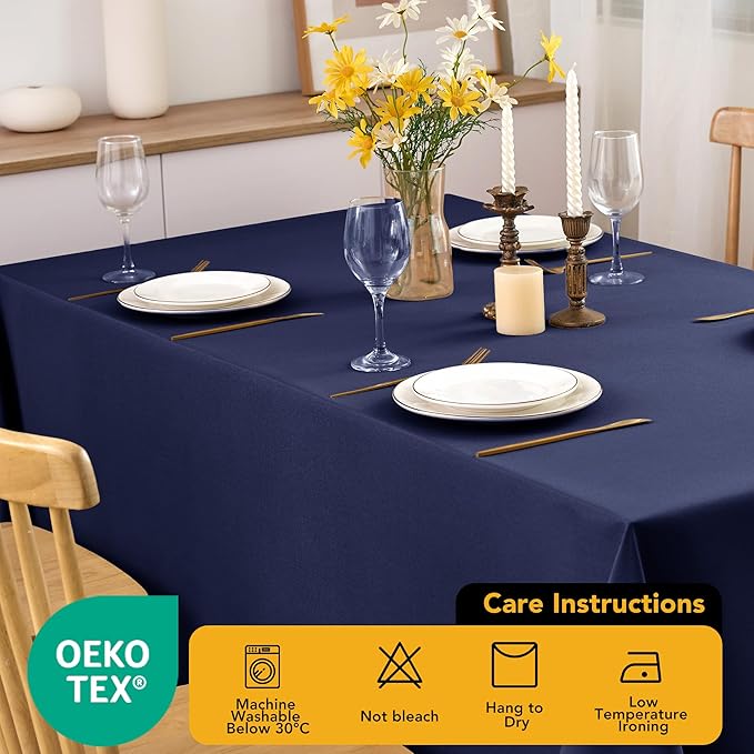 6-Pack Navy Blue Tablecloths for Rectangle Tables, 90 x 132 Inches, Stain-Resistant Polyester Fabric for 8 Foot Tables - Washable Table Covers for Weddings, Banquets, Birthday Parties, Events