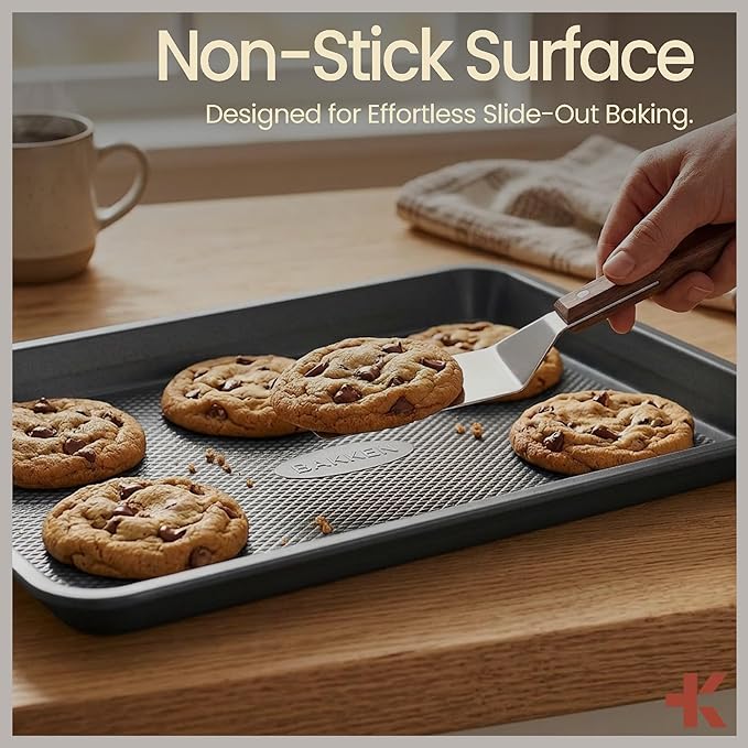 Diamond Bottom Cookie Sheet Set of 2, Nonstick Gray Carbon Steel Baking Pans for Crisp Baking, Space-Saving Stackable Trays, PFOA, PFOS, PTFE Free, Oven Safe Up to 450°F, Small & Medium Pans