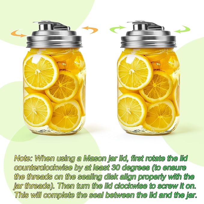 Mason Jar Pour Spout Lid Stainless Steel, Regular Mouth Pour Spout Flip Cap Lids for Mason Jars, Anticracking Leak Proof Seal Cover Airtight for Drinking Salad Dressing & Food Storing(2PCS)