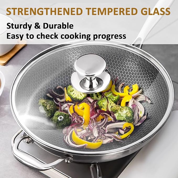 Glass lid for Large Pots and Pans, 14.25 Inch Cover for Replacement, Commercial Lid for Cookware, Frying Pans, Stockpot, Dishwasher safe and oven safe up to 400°F Fit Inner Dia14 to 14.4 Inch