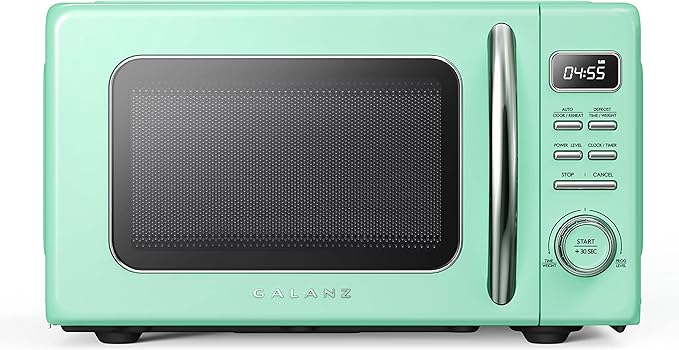 Galanz GLCMKZ07GNR07 Retro Countertop Microwave Oven with Auto Cook & Reheat, Defrost, Quick Start Functions, Easy Clean with Glass Turntable, Pull Handle.7 cu ft, Green