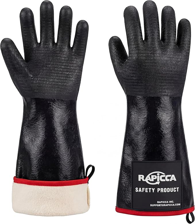RAPICCA 932°F Heat Resistant BBQ Grill Gloves: Oil Resistant Waterproof for Smoking Grilling Cooking Barbecue Deep Frying Turkey Rotisserie Handling Hot Greasy Meat | Great Stocking Stuffers for Men