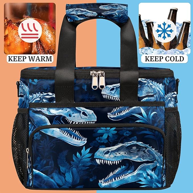 Pardick Lunch Box for Women Men Dinosaur Insulated Lunch Bag Leakproof Large Lunchbox for Adults with Adjustable Shoulder Strap, Cooler Tote Bag for Work, Picnic, Beach