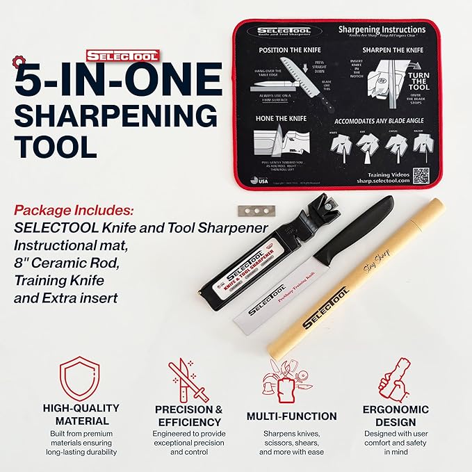 Selectool Tool and Knife Sharpener MultiTool Blade Sharpener for Kitchen Knives, Pocket Knife, Tools, Scissors, Axes & More, EDC Gadgets for Outdoor Hunting and Fishing, Effortless, Made in USA, 5 pcs