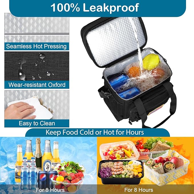 GLENKEY Tactical Lunch Box Cooler Bag - Expandable Insulated Lunch Bag for Men Women - Large Lunchbox for Adults Work Shifts Outdoor Trips Black with Flag 16L