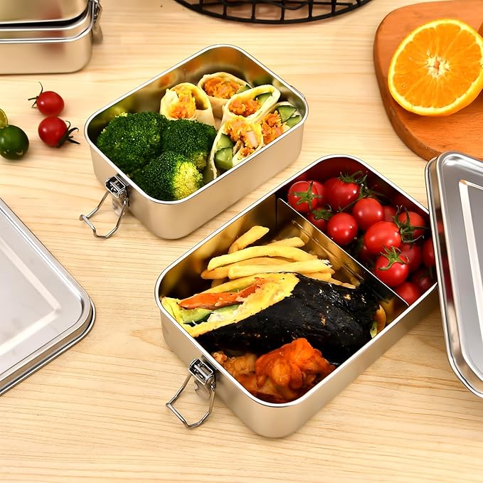 4 PCS Stainless Steel Bento Box 2400ml, Metal Bento Box, Metal Lunch Box, Food Containers, Stainless Steel Lunch Container for Home, Work, Camping