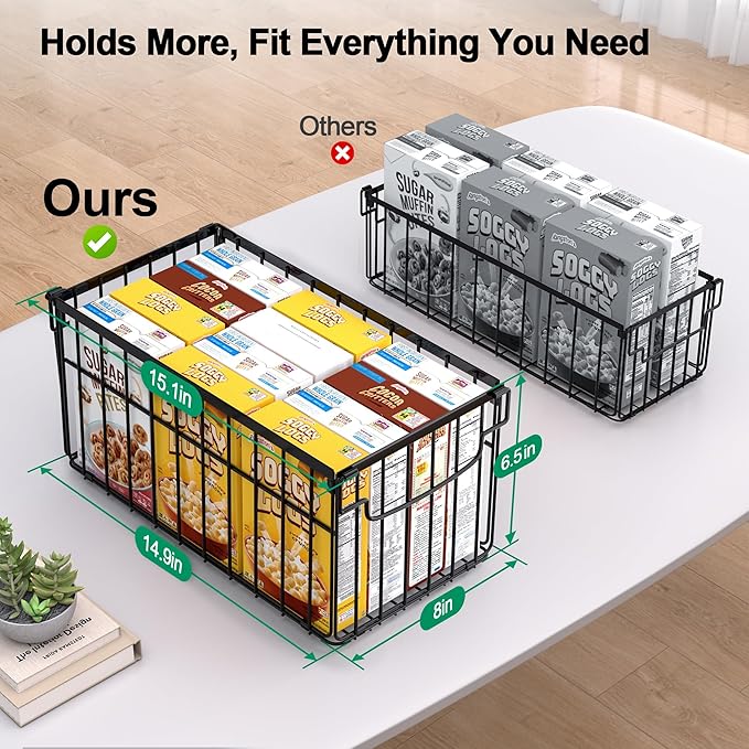 Freezer Organizer Bins, 6 Pack Stackable Deep Chest Freezer Organizer Bins, Foldable Baskets with Handles, Black Storage Container Baskets for 5/ 7 Cu.FT Deep Freezer Sort Frozen Meats