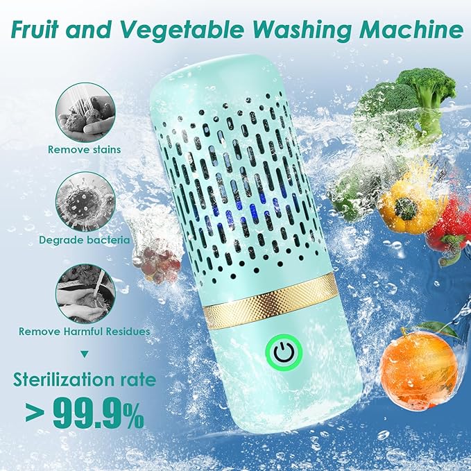 Cudinham Fruit and Vegetable Purifier Cleaner Washing Machine Upgraded Capsule Shape Disinfection OH-ion Purification Technology for Cleaning Veggie Grains Rice Meat Seafood, Blue Turquoise