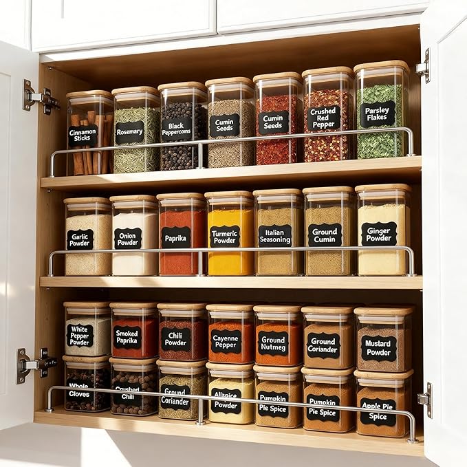 TBWIND 12 Pack 8 oz Square Glass Spice Jars with Lids and Labels – Airtight Small Spice Containers Set, Clear Glass Storage Jars for Seasoning, Spices, Kitchen Pantry Organization