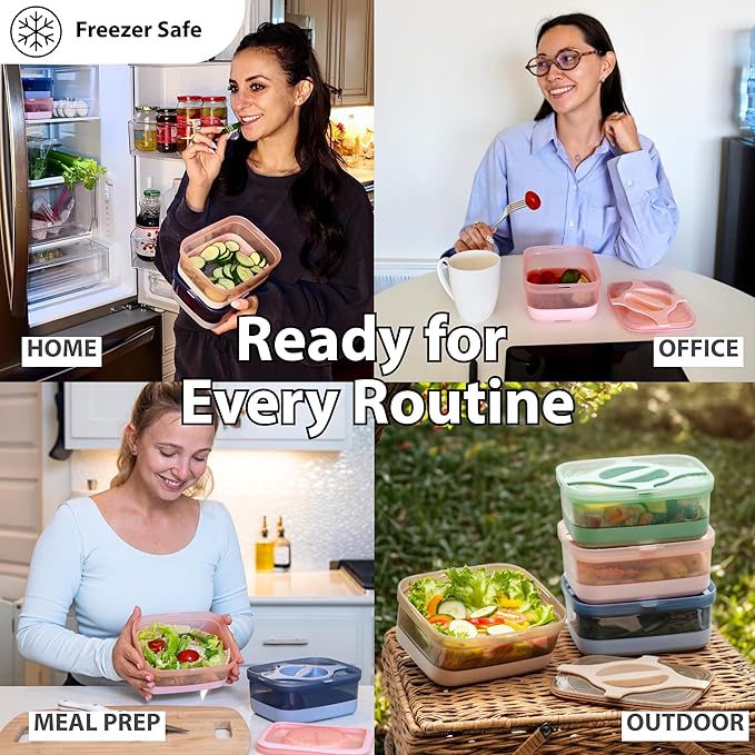 Adult Lunch Box 25.5oz 3 Cups Leakproof Salad and Meal Prep Container Twistlock Lid Reusable BPA-Free Microwave and Dishwasher Safe for Work Lunch (Green)