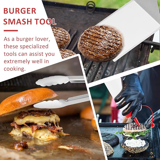 25Pcs Griddle Accessories Kit, Leonyo Flat Top Grill Accessories, Commercial Grilling Tools with Enlarged Spatulas, Basting Cover, Metal Scraper, Smash Burger Press for Outdoor Barbecue, ABS Handle