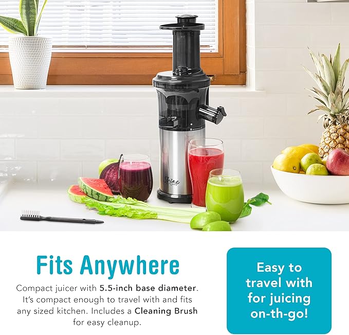Shine Kitchen Co SJV-107-A Cold Press Slow Masticating Juicer, Stainless Steel