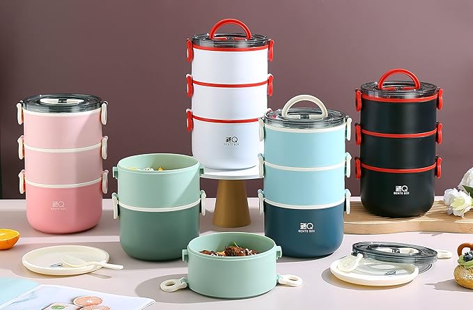 Bento Lunch Box for Adults with Bag & Utensils, 81oz Large Capacity Leakproof 3 Tier Stackable Lunch Box Containers for Adults Work, Men Women Dining Out, Insulated Bento Box Microwave Safe, Black