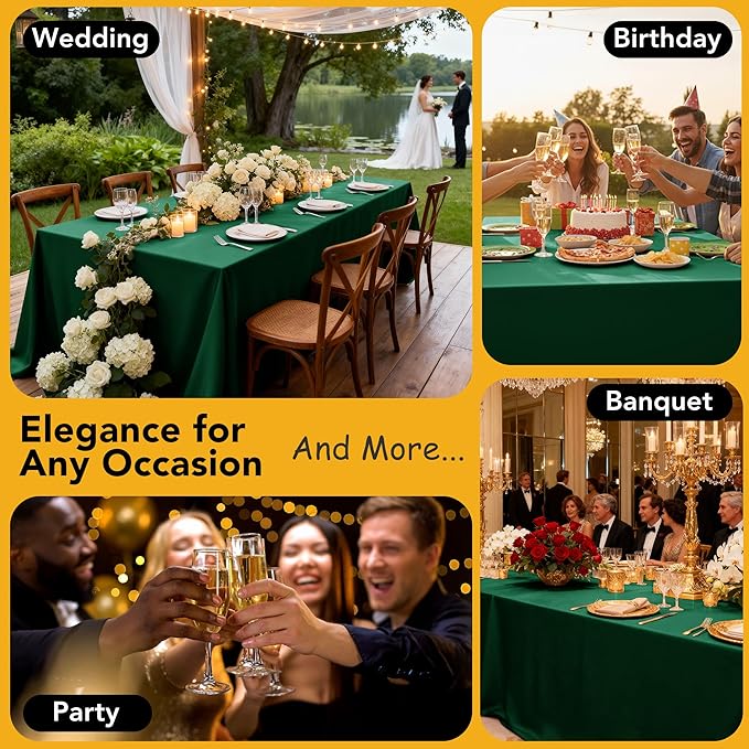 10-Pack Hunter Green Tablecloths for Rectangle Tables, 60 x 84 Inches, Stain-Resistant Polyester Fabric for 4 Foot Tables - Washable Table Covers for Weddings, Birthday Parties, Events