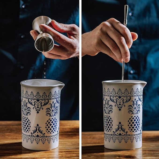 PIÑA BARWARE Seamless Professional Porcelain Mixing Glass – 600mL / 20oz (Traditional Blue Willow Pattern, 4)