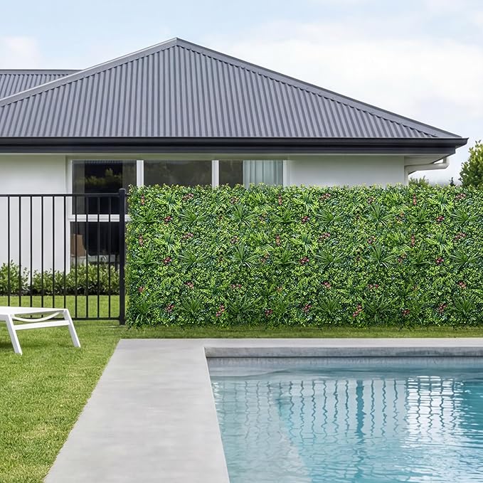 VEVOR Artificial Plant Wall, 16PCS 20 x 20 in Artificial Boxwood Panels, Greenery Backdrop Privacy Hedge Fence with Sun Protection, Fake Grass Wall Screen for Wedding, Indoor, Outdoor GardenMixed Leaf