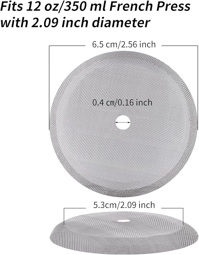 2.6 Inch Filter Parts for 12 oz French Press 3 Pieces Stainless Steel Set Containing Spiral Disk, Small Little Coffee Press Mesh Screen for Sivaphe 350ml Coffee Maker