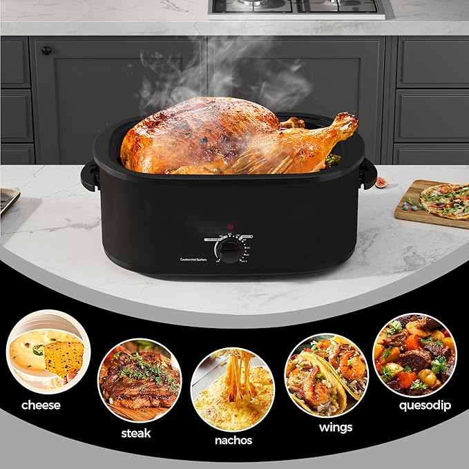 20 Quart Electric Roaster Oven with Self-basting Lid, Turkey Roaster Oven with Removable Pan and Rack, Black