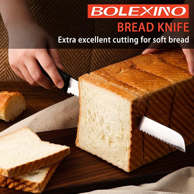 12 Inch Serrated Bread Knife for Homemade Bread, Stainless Steel Wide Wavy Edge Knife, Multi-Purpose Kitchen Knife, Efficient Cake Slicer, Ultra Sharp Baker's Knife for Cutting Crusty Breads, Cake