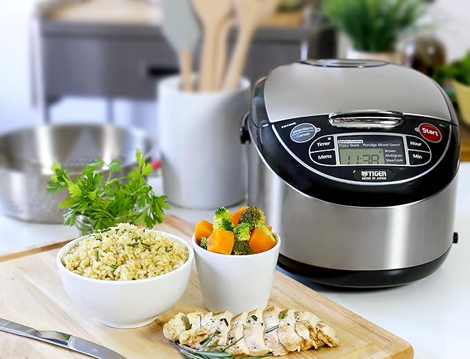 Tiger PDU-A40U-K Electric Water Boiler and Warmer, Stainless Black, 4.0-Liter & 5-Cup (Uncooked) Micom Rice Cooker with Food Steamer & Slow Cooker, Stainless Steel Black