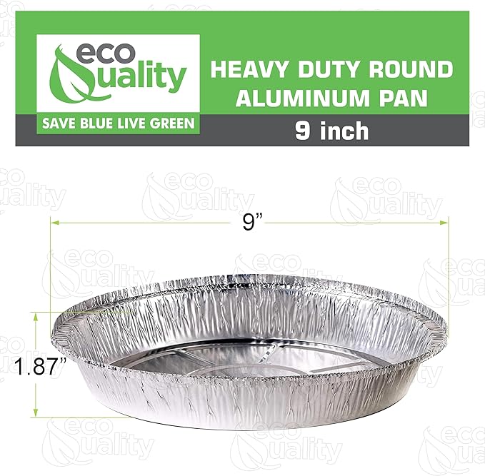 EcoQuality 9" Round Aluminum Foil Pans - Disposable Containers with Foldable Walls for Pie Baking, Cooking, Serving, Reheating, and Storing - Freezer and Oven Safe Tart Pan 150 Pack