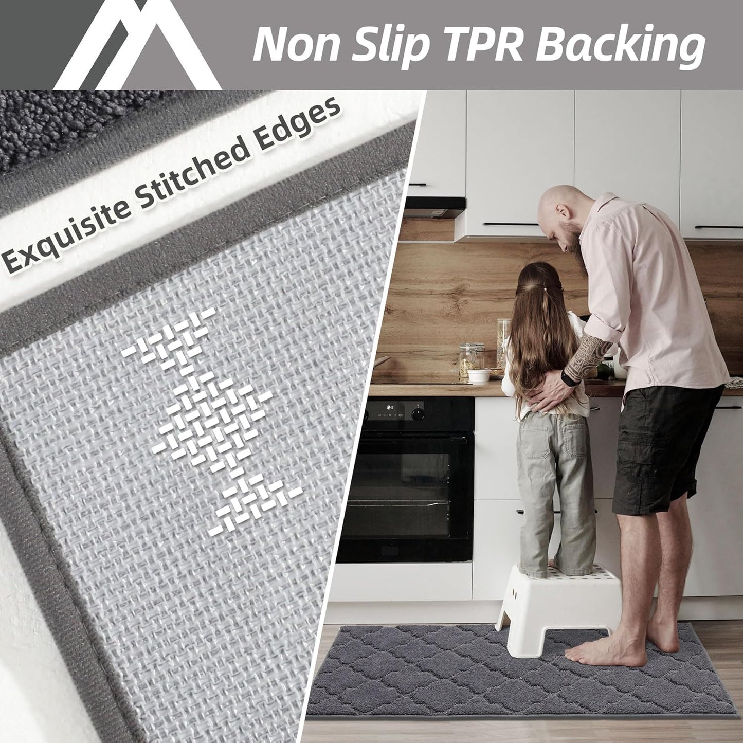 COSY HOMEER-Kitchen-Rugs 20"x48" Non-Slip Absorbent Soft Kitchen Runner Rug Polyester Kitchen Mats for Floor Washable Kitchens Standing Floor Mat for Sink Mat,Hallway,Laundry,Dark Grey