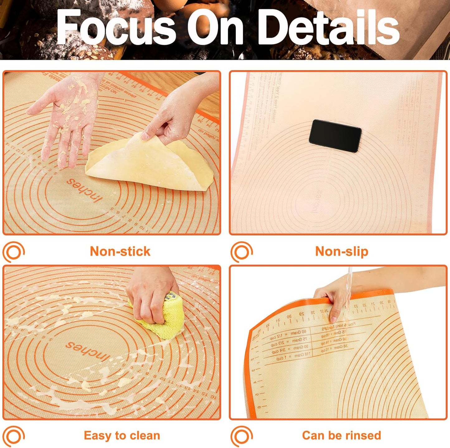 Non-slip Silicone Pastry Mat 34x26 Inch - Nonstick Baking Mat with Measurements, Perfect for Doug, Pastry, Pie Crust, Fondant, Pasta, Pizza Mats