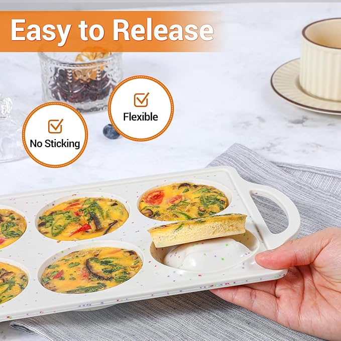 FUNBAKY Muffin Top Pan Non Stick, 3 Inch Metal Frame Silicone Egg Molds for breakfast sandwiches, Whoopie Pies, Egg Bites, English Muffins, 2 Pcs Confetti