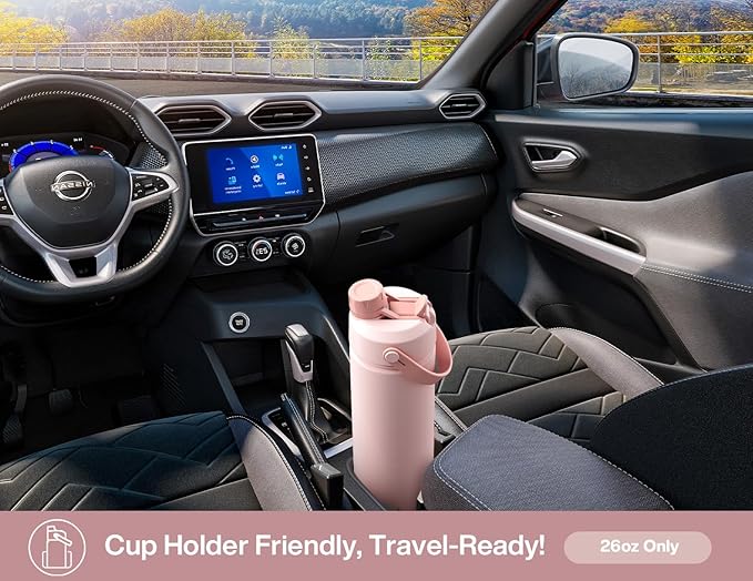 POWCAN 26 oz Insulated Water Bottle with 2-in-1 Straw and Spout Lid, Keep Cold 24H, Leak-Proof, Fits in Car Cup Holder, Stainless Steel Water Bottle for Gift, Holiday, Travel and School (Sweet Rosy)