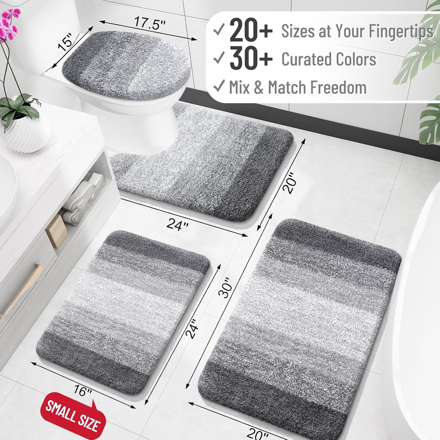 OLANLY Bathroom Rugs Mat 36x24, Extra Soft Absorbent Microfiber Bath Rugs, Rubber Backing, Quick Dry, Machine Washable Bath Mats for Bathroom Floor, Tub and Shower, Home Decor Accessories, Grey