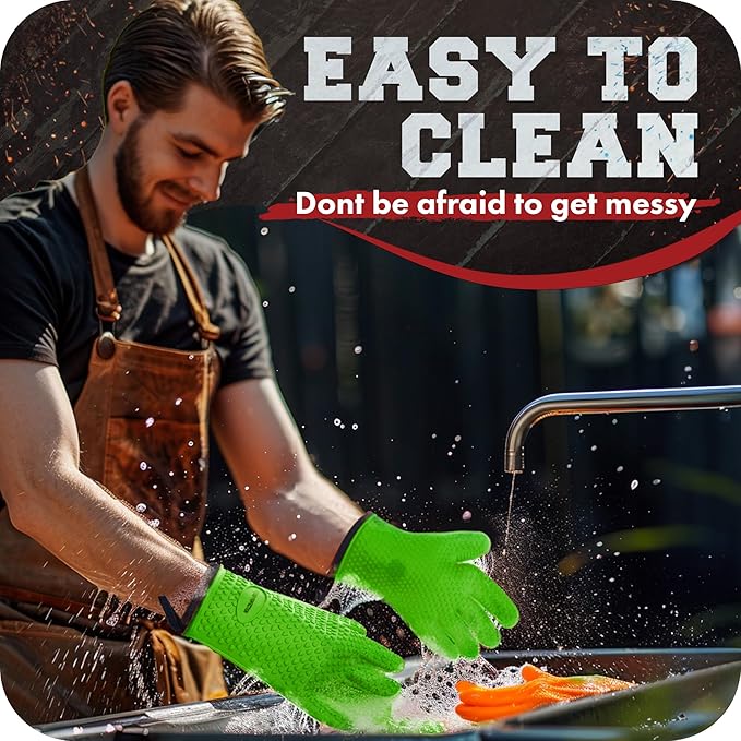 KITCHEN PERFECTION S Silicone Oven & Griddle Gloves -Extreme Heat Resistant BBQ & Grilling Gloves -Handle Hot Food Right on Your Griddle |Waterproof Oven Mitts Grill Gloves |Superior Set+3 Bonuses