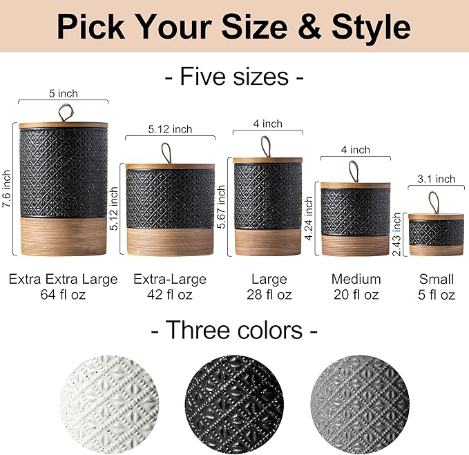 Miamolo Ceramic Jar with Lid, Airtight Coffee Container, Kitchen Food Storage Jar for Coffee Bean Spice Sugar Cookie, Stackable Decorative Jars for Housewarming Gift, Coffee Bar Decor, Black 28 fl.oz