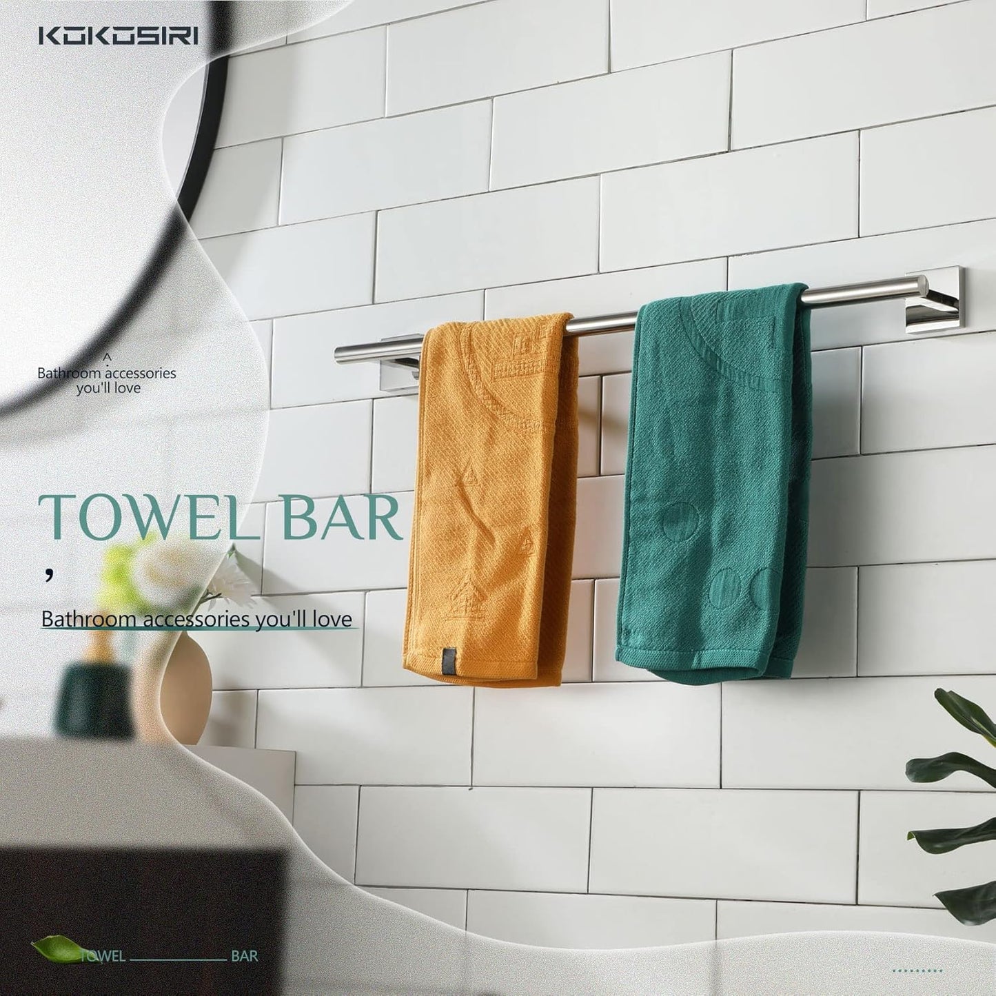 KOKOSIRI Bath Towel Bar Bathroom Towel Holder for Toilet Kitchen 24 Inch Necklace Holder, 2 Pack Chrome Stainless Steel B4005CH-L24-P2