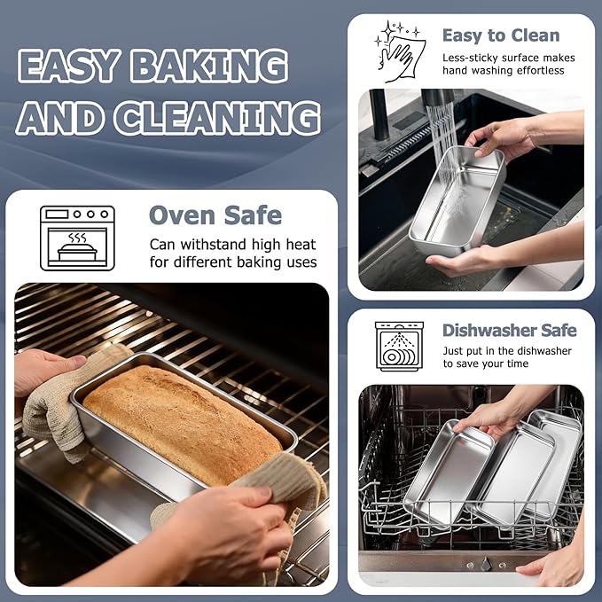 TeamFar Loaf Pan Set of 3, 9 x 5 Inch Bread Loaf Meatloaf Pan Stainless Steel for Baking Bread Cake Toast Brownies, Healthy & Sturdy, Oven & Dishwasher Safe