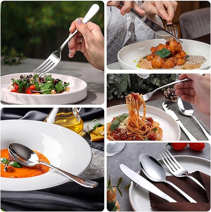 LIANYU Silverware Flatware Set for 8, 40 Piece Stainless Steel Flatware Utensils Set, Mirror Polished Cutlery Set Include Spoons Forks and Knives, Metal Tableware Set for Home Kitchen, Dishwasher Safe