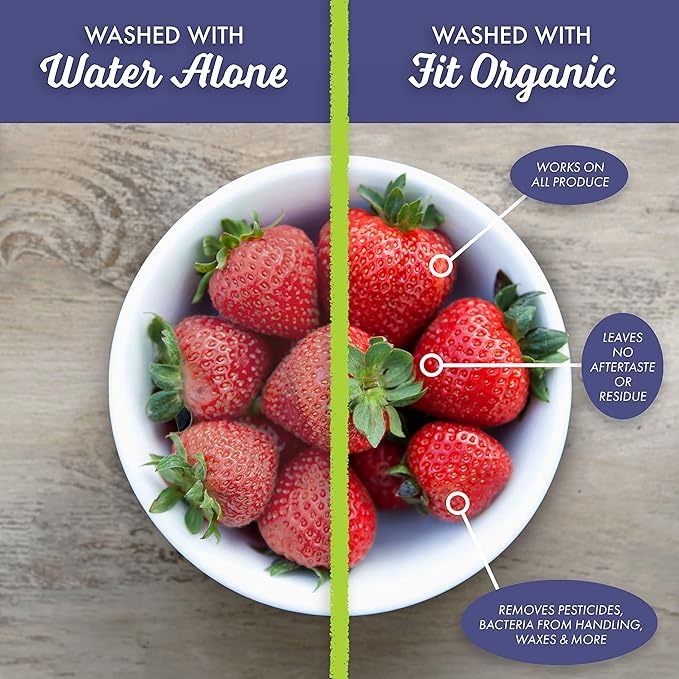 Fit Organic Soaker Produce Wash – USDA Certified Organic & Kosher Fruit and Vegetable Cleaner – Removes Surface Contaminants – Family & Pet Safe, Chemical-Free – 32 Oz (2-Pack)