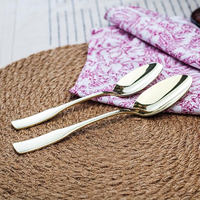 Alata Kate Champagne Gold Mirror 45-Piece Silverware With Utensil-Serving Set, Service for 8, Stainless Steel Flatware, Mirror Polished Cutlery, Dishwasher Safe