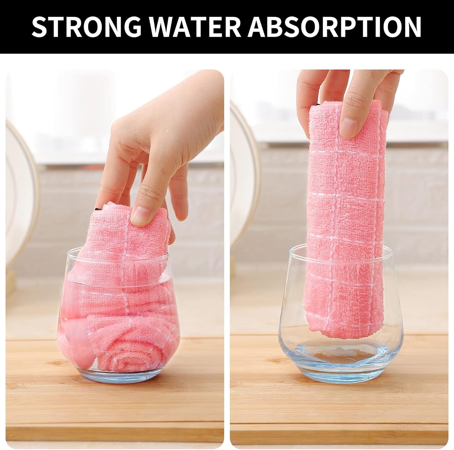 Homaxy 100% Cotton Terry Kitchen Towels(Pink, 13 x 28 inches), Checkered Designed, Soft and Super Absorbent Dish Towels, 6 Pack