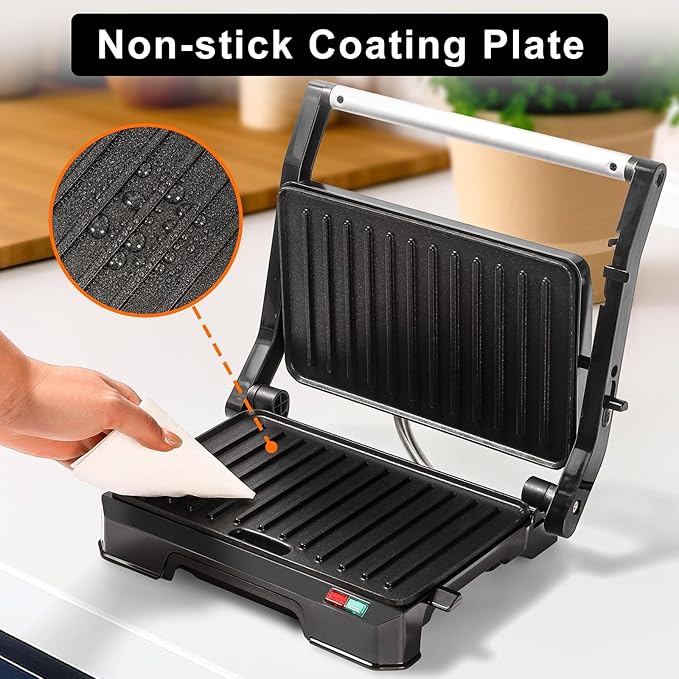 UVFAST Small Panini Press Grill Sandwich Maker, Electric 3 in 1 Panini Sandwich Maker Grill, Open 180 Degrees for grill indoor, Perfect for Grilling Steaks, Burger, Sandwich, Non-stick Pan, Black