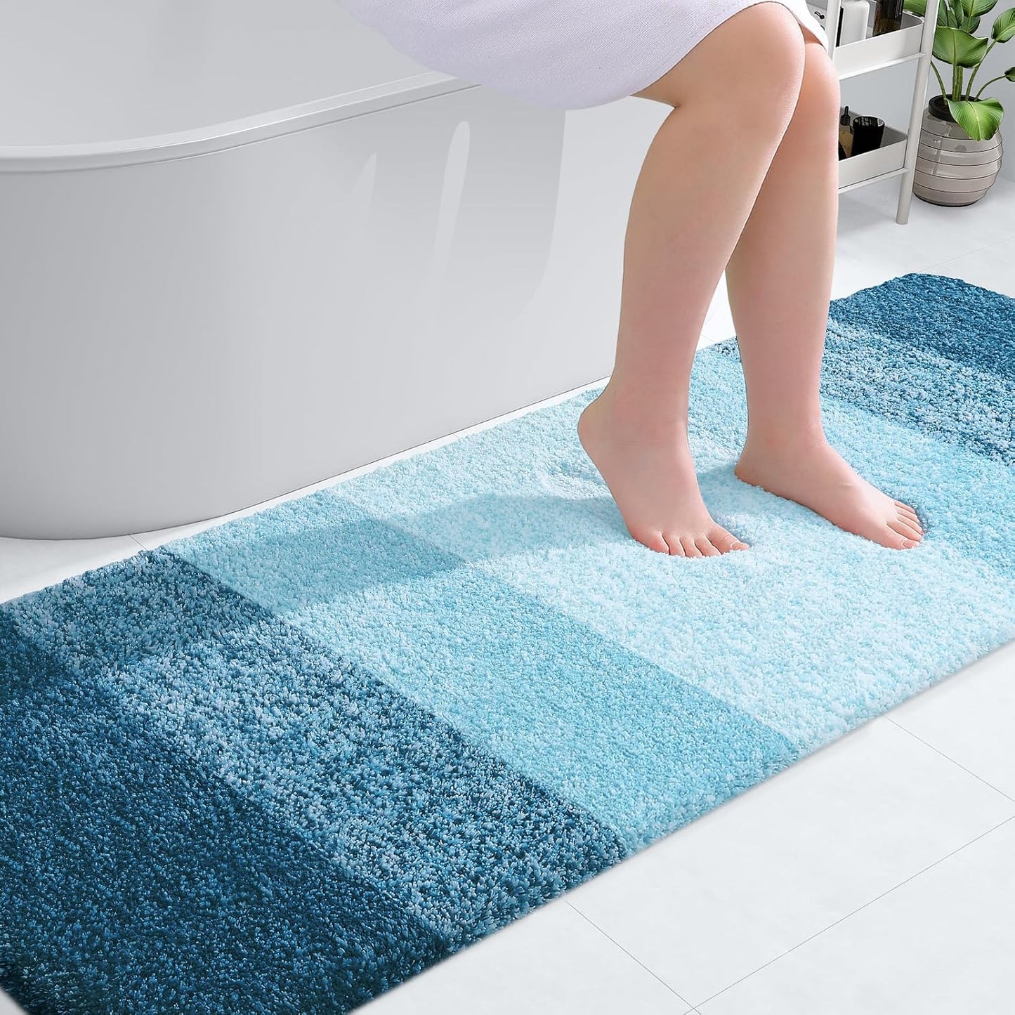 OLANLY Bathroom Runner Rugs 70x24, Extra Soft Absorbent Microfiber Bath Rugs, Rubber Backing, Quick Dry, Washable Bath Mats for Bathroom Floor, Tub and Shower, Home Decor Accessories, Peacock Blue