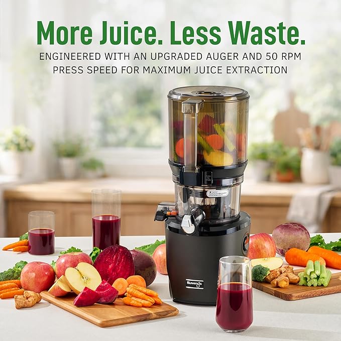 Kuvings AUTO10 Cold Press Juicer Machine – Self-Feeding for Hands-Free Use – Easy to Clean, Quiet 240W Motor, 100 oz Large Masticating Juicer – Designed for Silky Juice with Low Pulp – Matte Black
