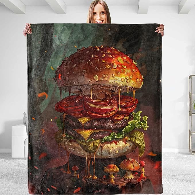 Funny Hamburger Plush Throw Blanket - Soft, Comfy, Lightweight, Warm, and Fuzzy - Ideal Gift for Men and Boys - Perfect for Couch, Bedroom, Travel, Bed - 50x60 inches