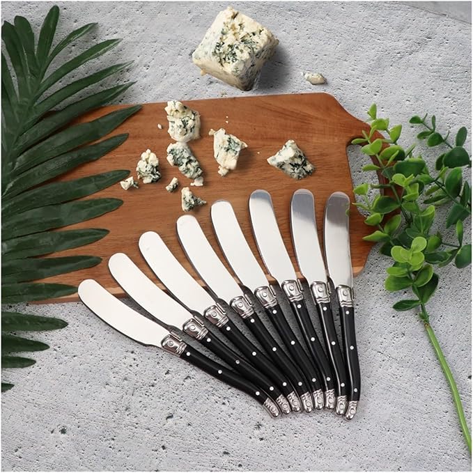 Stainless Steel Cheese Spreader Knives Set Wide Blade Dessert With Black Plastic Handles Multipurpose Butter Flatware Set(8pcs)