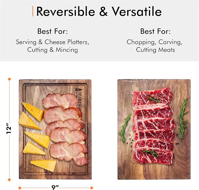 Spartali & Company Black Walnut Cutting Board Set for Kitchen, Reversible Wooden Chopping Board With Juice Grooves, Made from American Black Walnut, set of 2 sizes 12x9 & 15x12. Gift Box included!