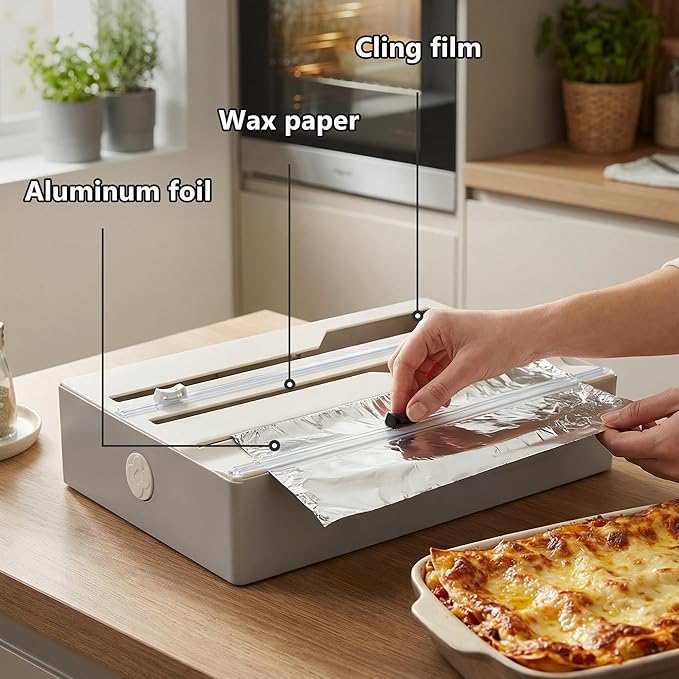 Li & Zhao Plastic Wrap Dispenser with Cutter - 3 in 1 Wrap Organizer with Cutter Foil and Plastic Wrap Organizer Baggie Organizer for Drawer Aluminum Foil Organizer Kitchen Wrap Organizer for 12" Roll