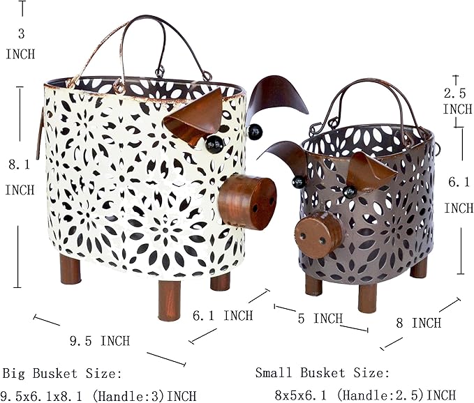 Farmhouse Metal Small Storage Basket Set For Kitchen or Bathroom Pig Decor, 2 Count Stackable Small Basket with Handle