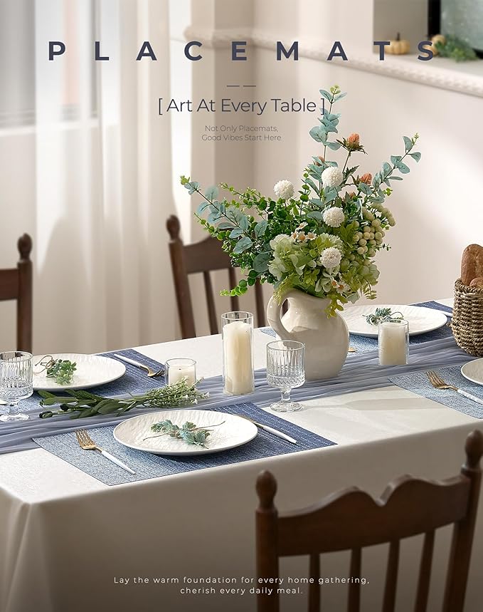 Leetaltree Gradient Blue Woven Placemats Set of 6 - Heat Resistant Non-Slip Place mats for Dining Table, Washable Durable PVC Vinyl Woven Table Mats(Gradient Blue, 6)